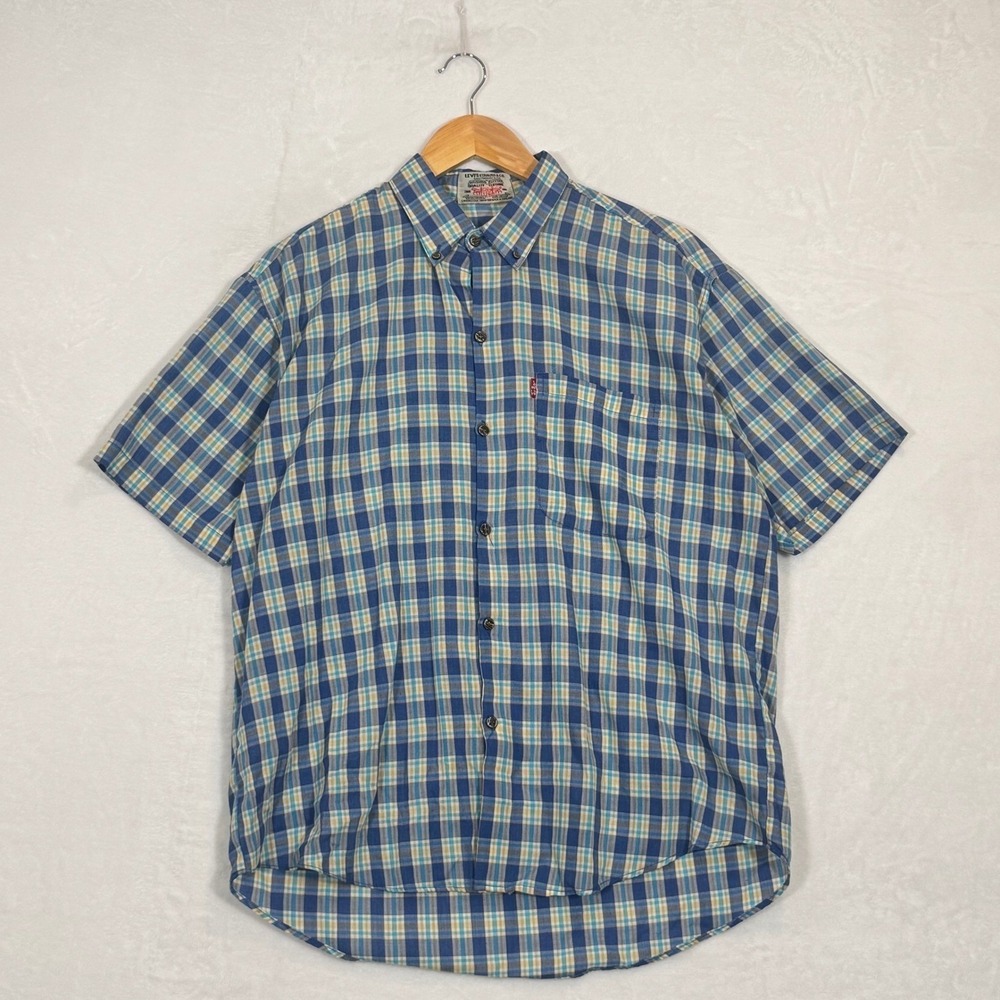 Vintage 90s Levi's Blue Plaid Short Sleeve Button Down Shirt Large